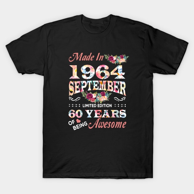 September Flower Made In 1964 60 Years Of Being Awesome T-Shirt by Kontjo